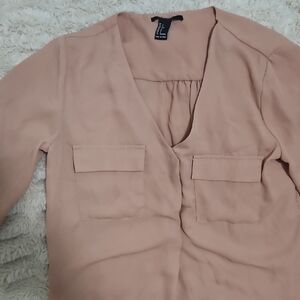 Forever 21 Pink V-Neck 3/4 Sleeve Blouse